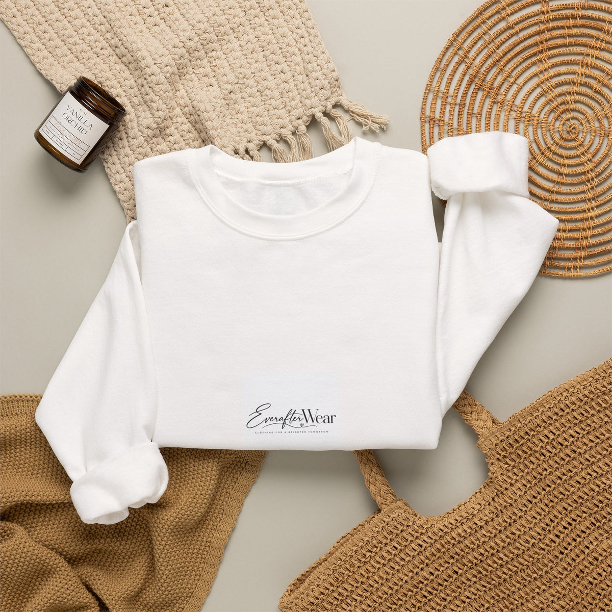 EverAfterWear Heavy Blend sweatshirt - product mockup with gold streetwear design - alternate view
