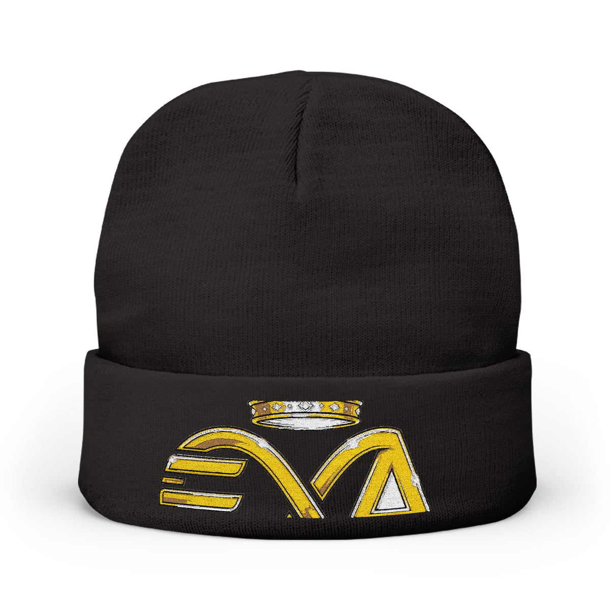 EverAfterWear HERO Crown Logo Refined Women's beanie - headwear mockup with gold streetwear design