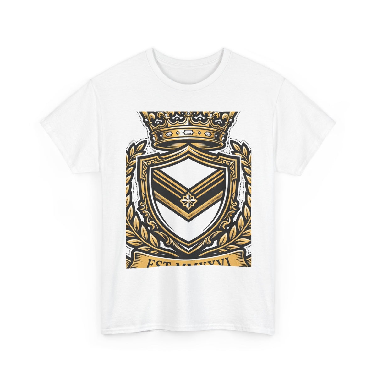 EverAfterWear Royal Crest MMXXVI tee - product mockup with gold streetwear design