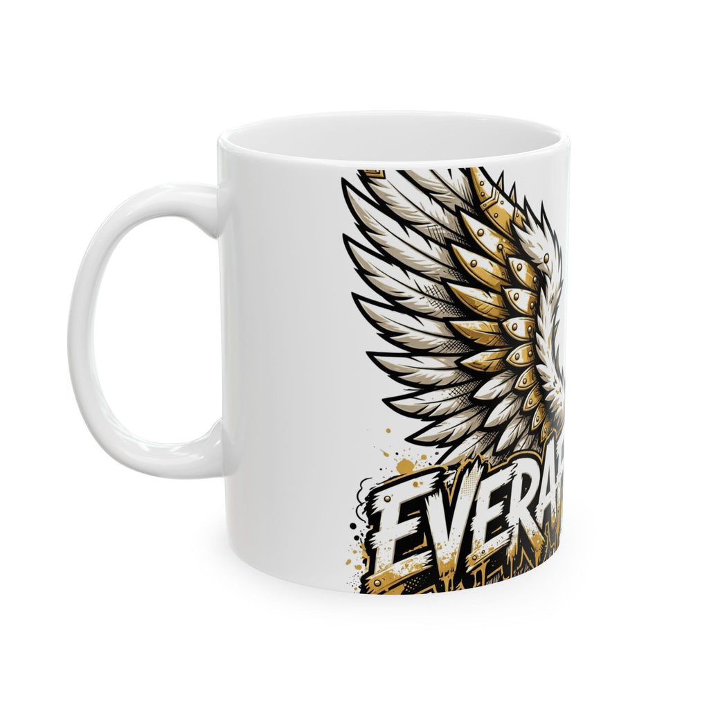 EverAfterWear Angel Wings Graffiti Men's mug - ceramic coffee mug mockup with gold streetwear design - alternate view
