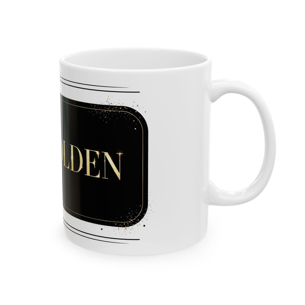 EverAfterWear Stay Golden Women's mug - ceramic coffee mug mockup with gold streetwear design - alternate view