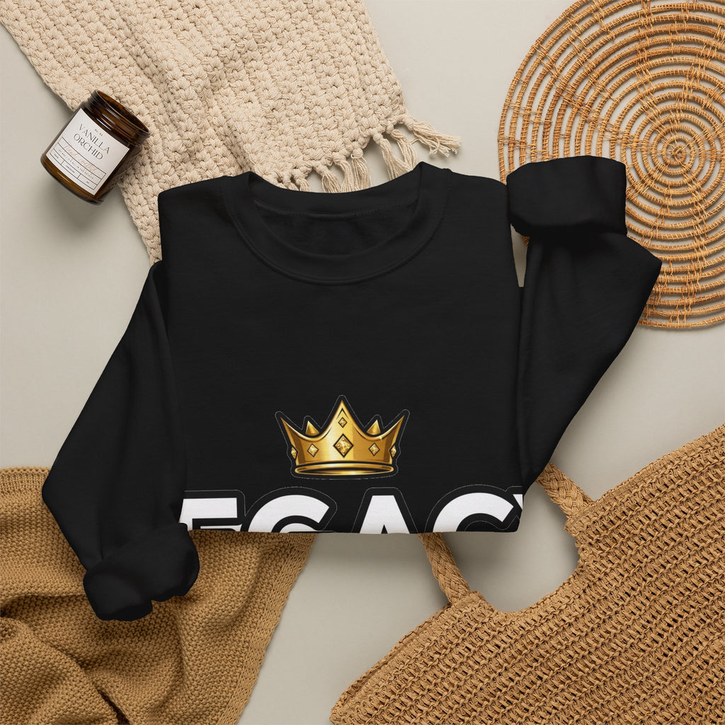 EverAfterWear Legacy Over Likes sweatshirt - product mockup with gold streetwear design - alternate view