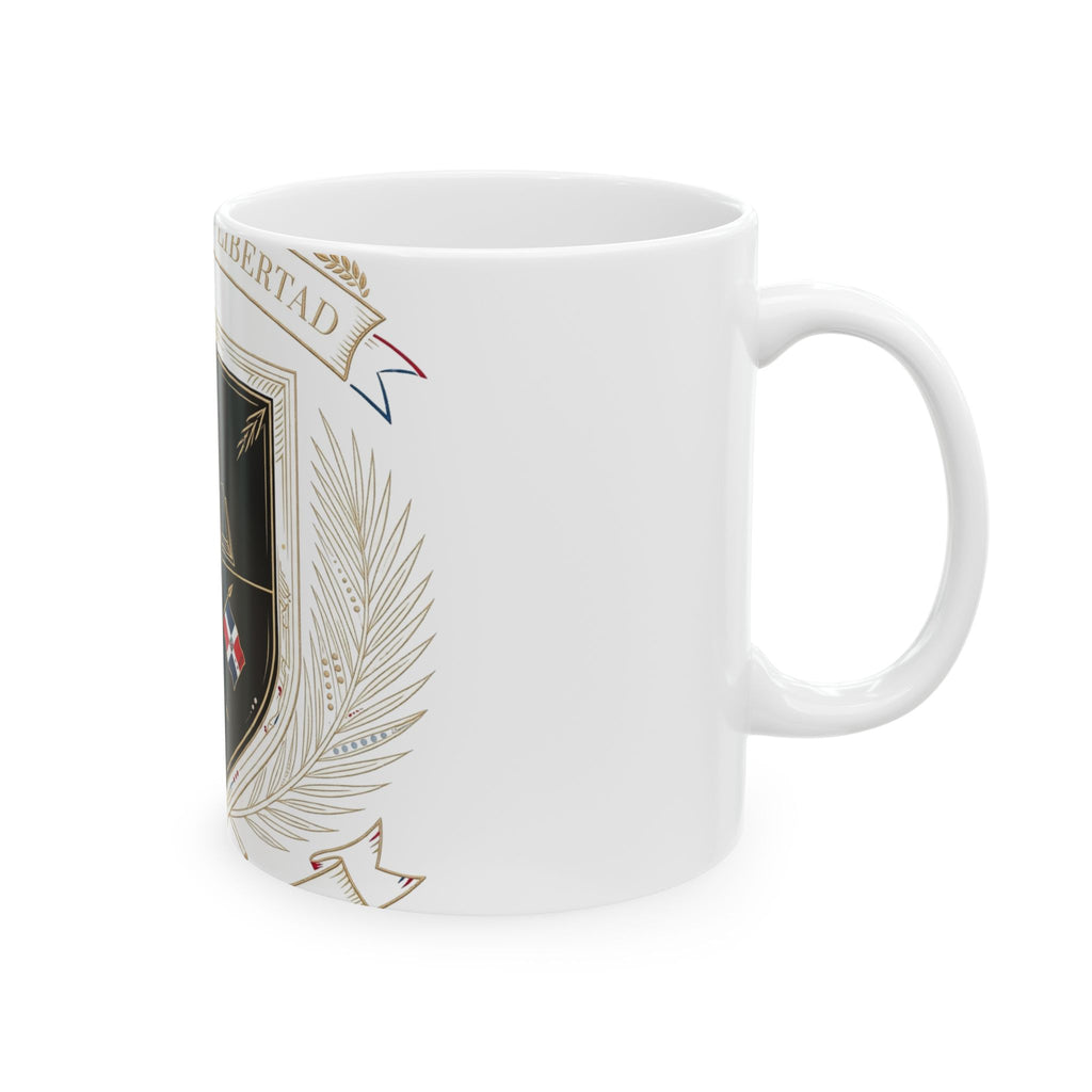 EverAfterWear Dominican Shield Noir Women's mug - ceramic coffee mug mockup with gold streetwear design - alternate view