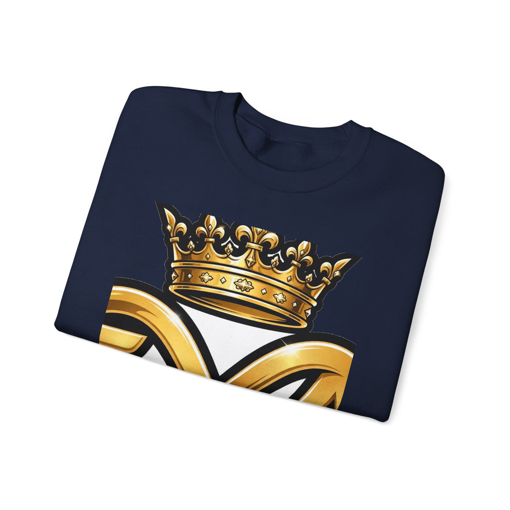 EverAfterWear HERO Crown EA Logo sweatshirt - product mockup with gold streetwear design - alternate view