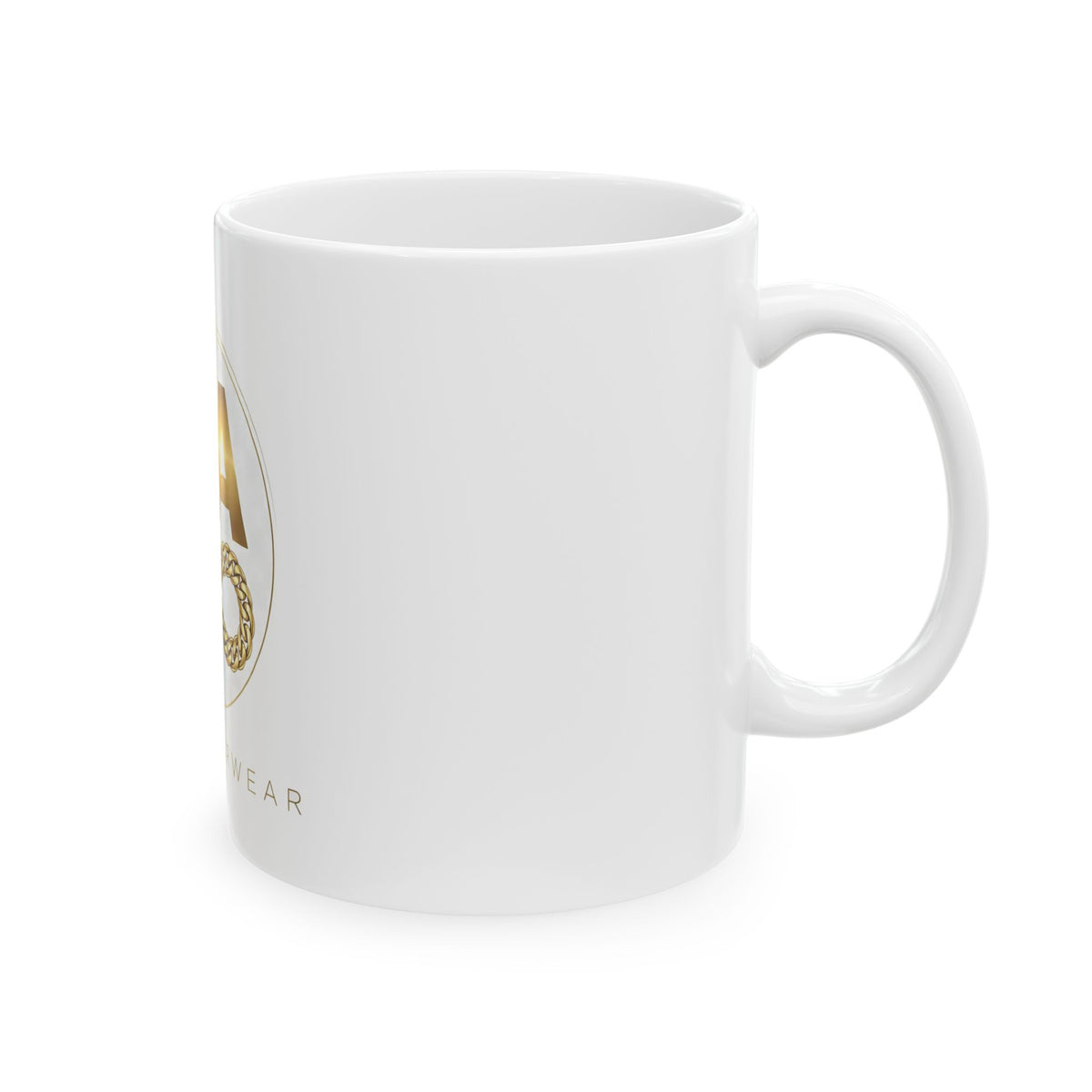 EverAfterWear Golden Chain Infinity mug - ceramic coffee mug mockup with gold streetwear design - alternate view
