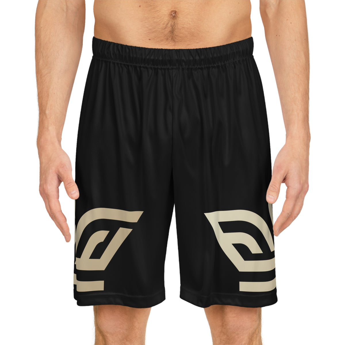 EverAfterWear basketball shorts - product mockup with gold streetwear design - alternate view