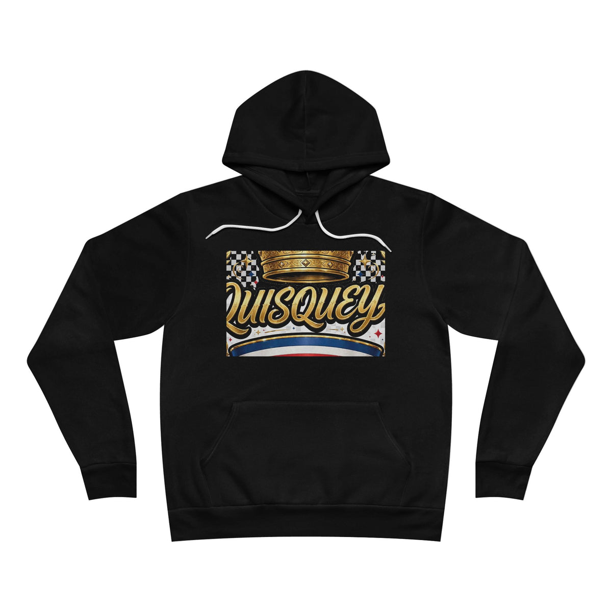 EverAfterWear Quisqueya Script Crown Men's hoodie - product mockup with gold streetwear design - alternate view