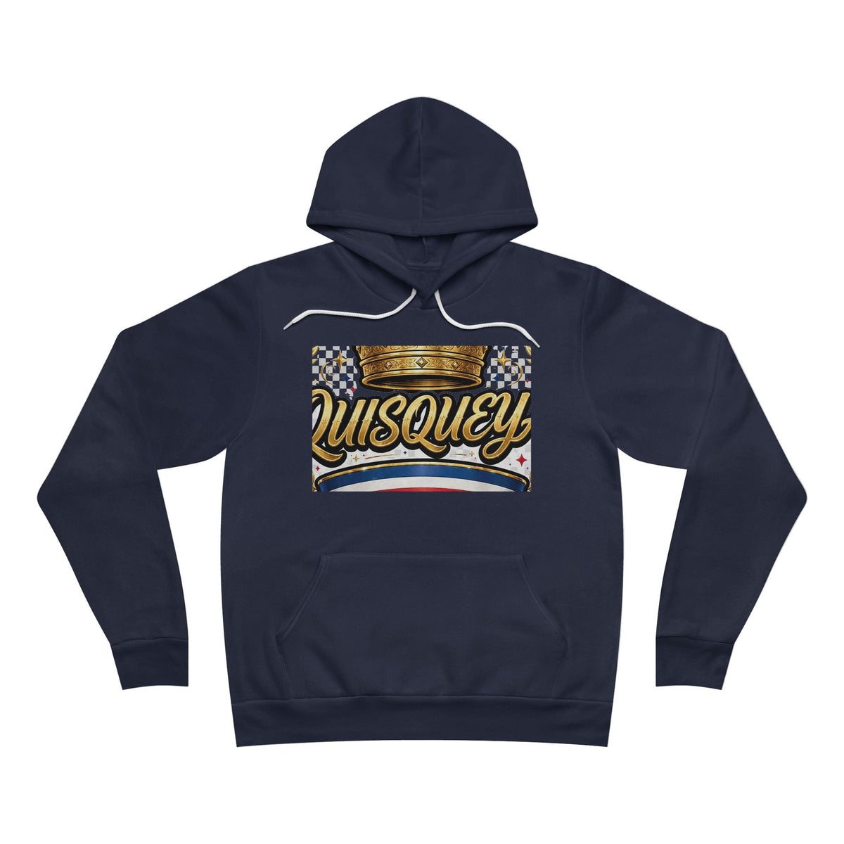 EverAfterWear Quisqueya Script Crown Men's hoodie - product mockup with gold streetwear design - alternate view