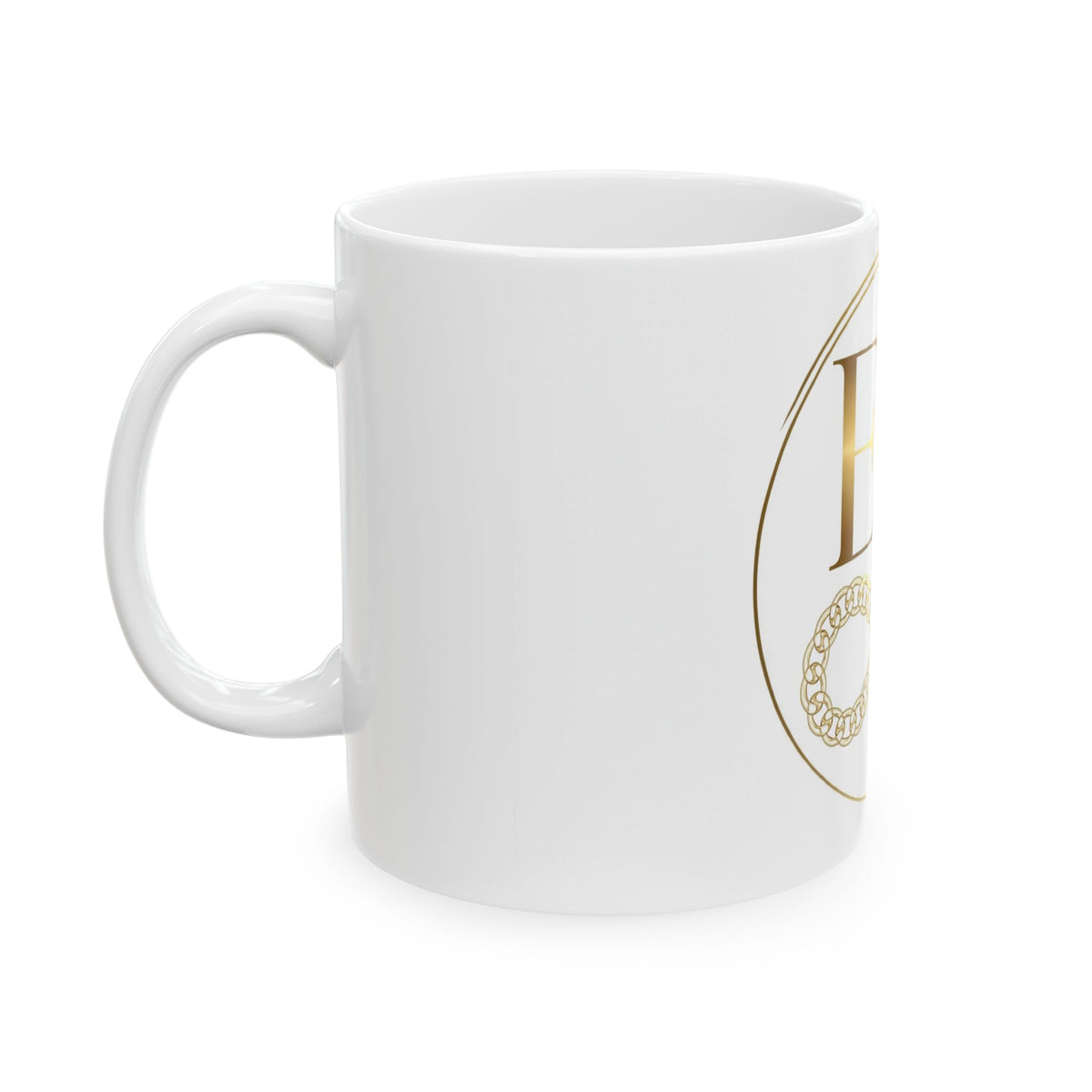 EverAfterWear Golden Chain Infinity Women's mug - ceramic coffee mug mockup with gold streetwear design - alternate view