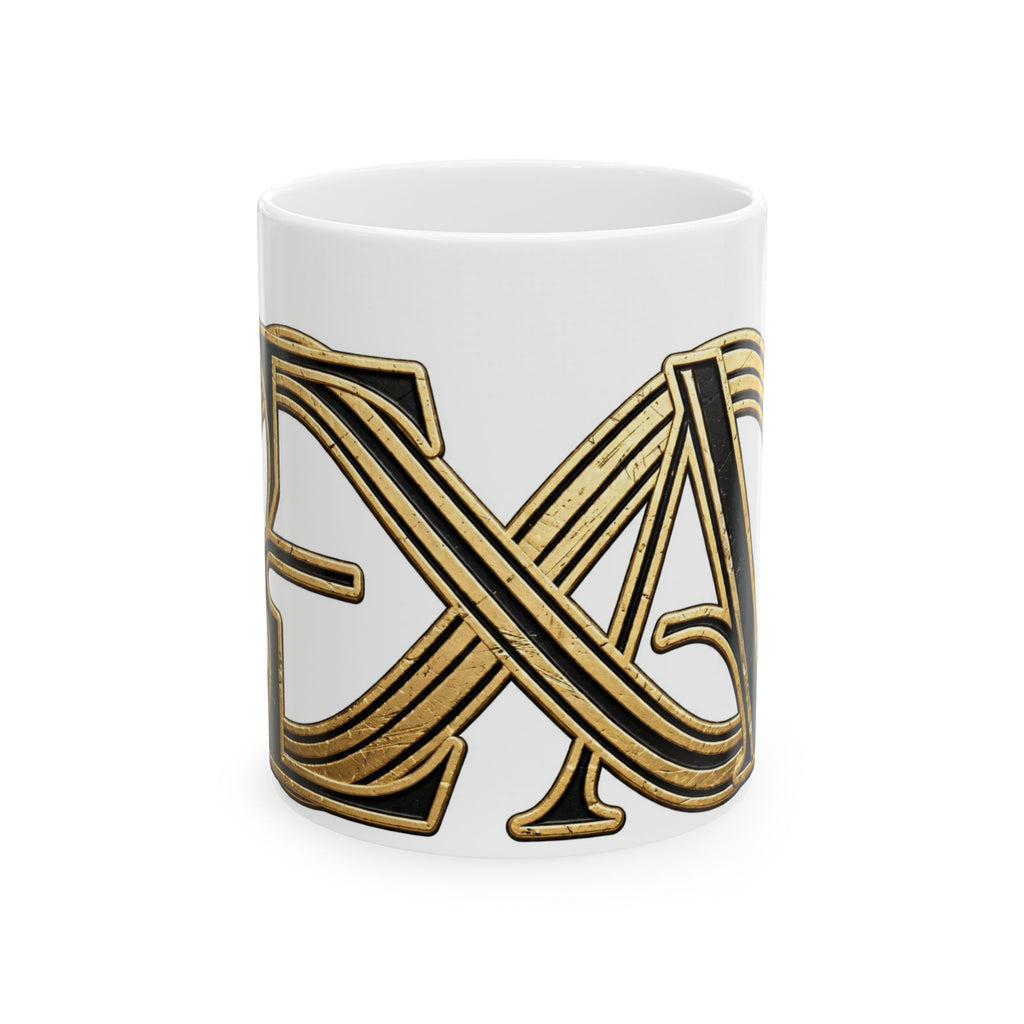 EverAfterWear Infinity EA Monogram Men's mug - ceramic coffee mug mockup with gold streetwear design