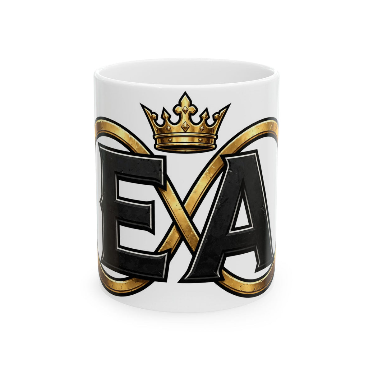 EverAfterWear Crowned Infinity EA Men's mug - ceramic coffee mug mockup with gold streetwear design