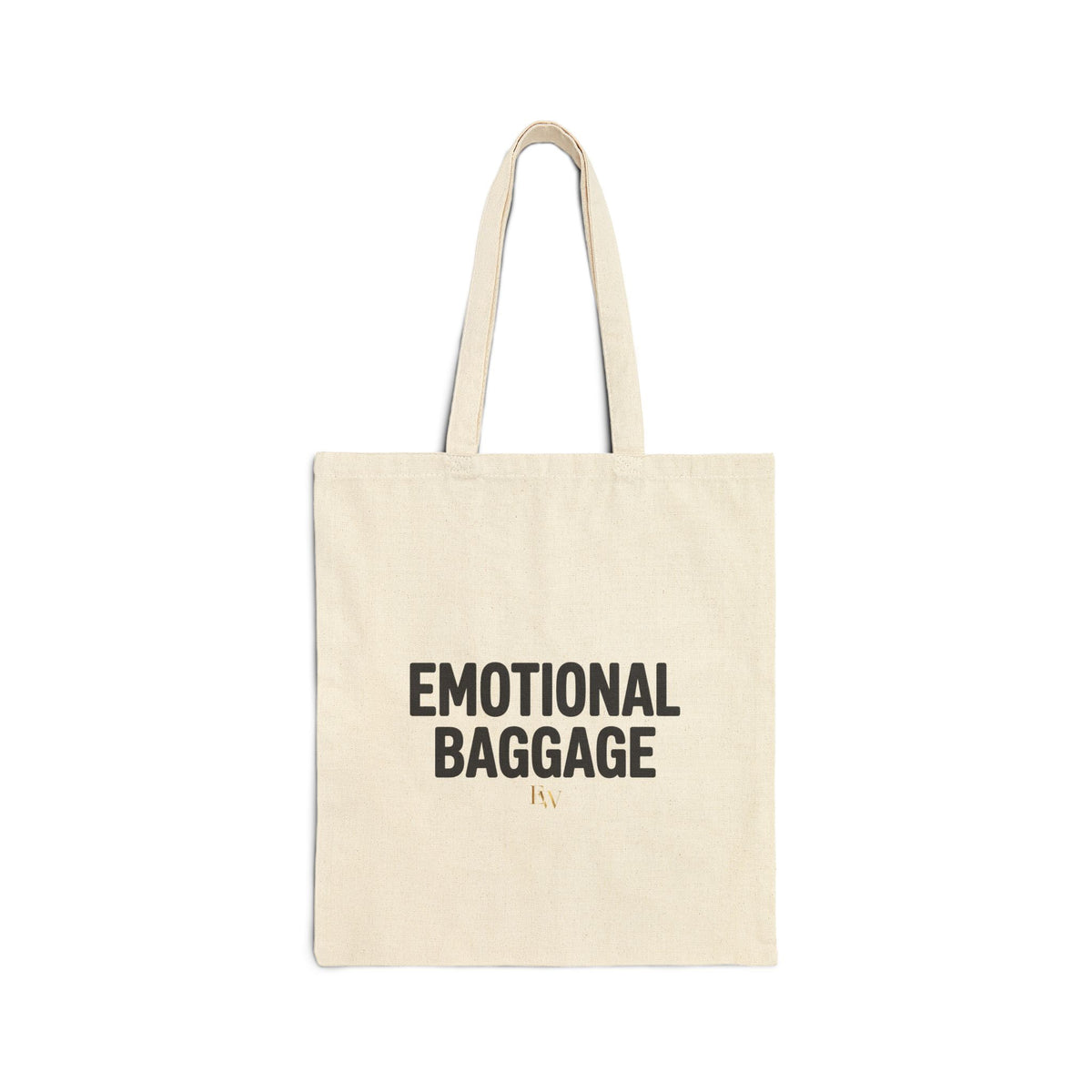 EverAfterWear Emotional Baggage tote bag - product mockup with gold streetwear design