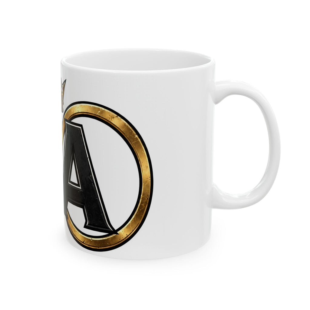 EverAfterWear Crowned Infinity EA Men's mug - ceramic coffee mug mockup with gold streetwear design - alternate view