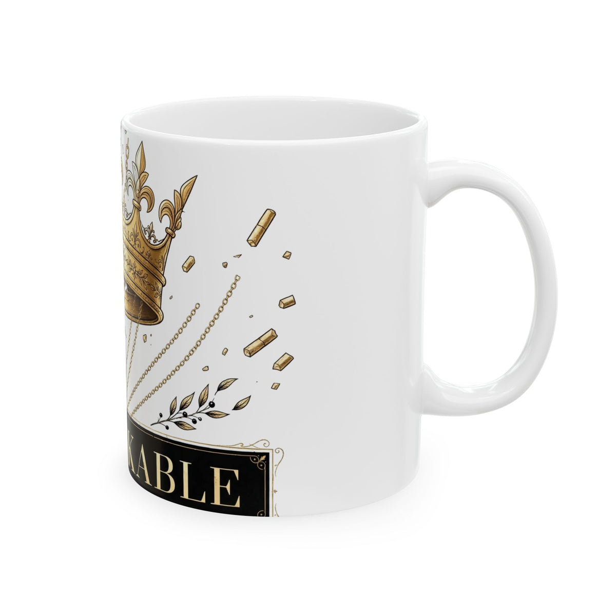 EverAfterWear Unbreakable Crown Women's mug - ceramic coffee mug mockup with gold streetwear design - alternate view