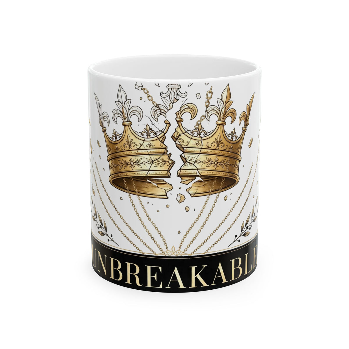 EverAfterWear Unbreakable Crown Women's mug - ceramic coffee mug mockup with gold streetwear design
