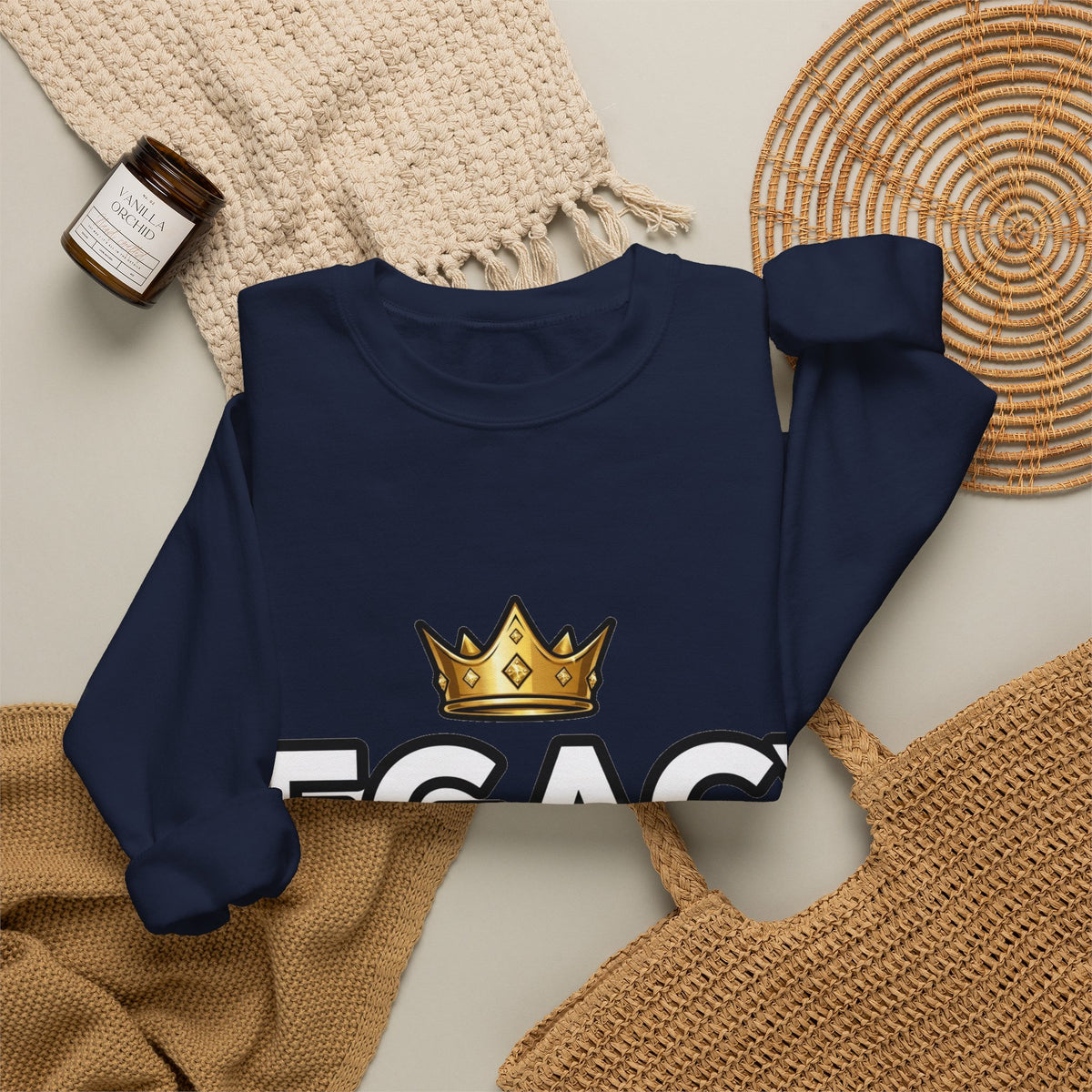 EverAfterWear Legacy Over Likes sweatshirt - product mockup with gold streetwear design - alternate view