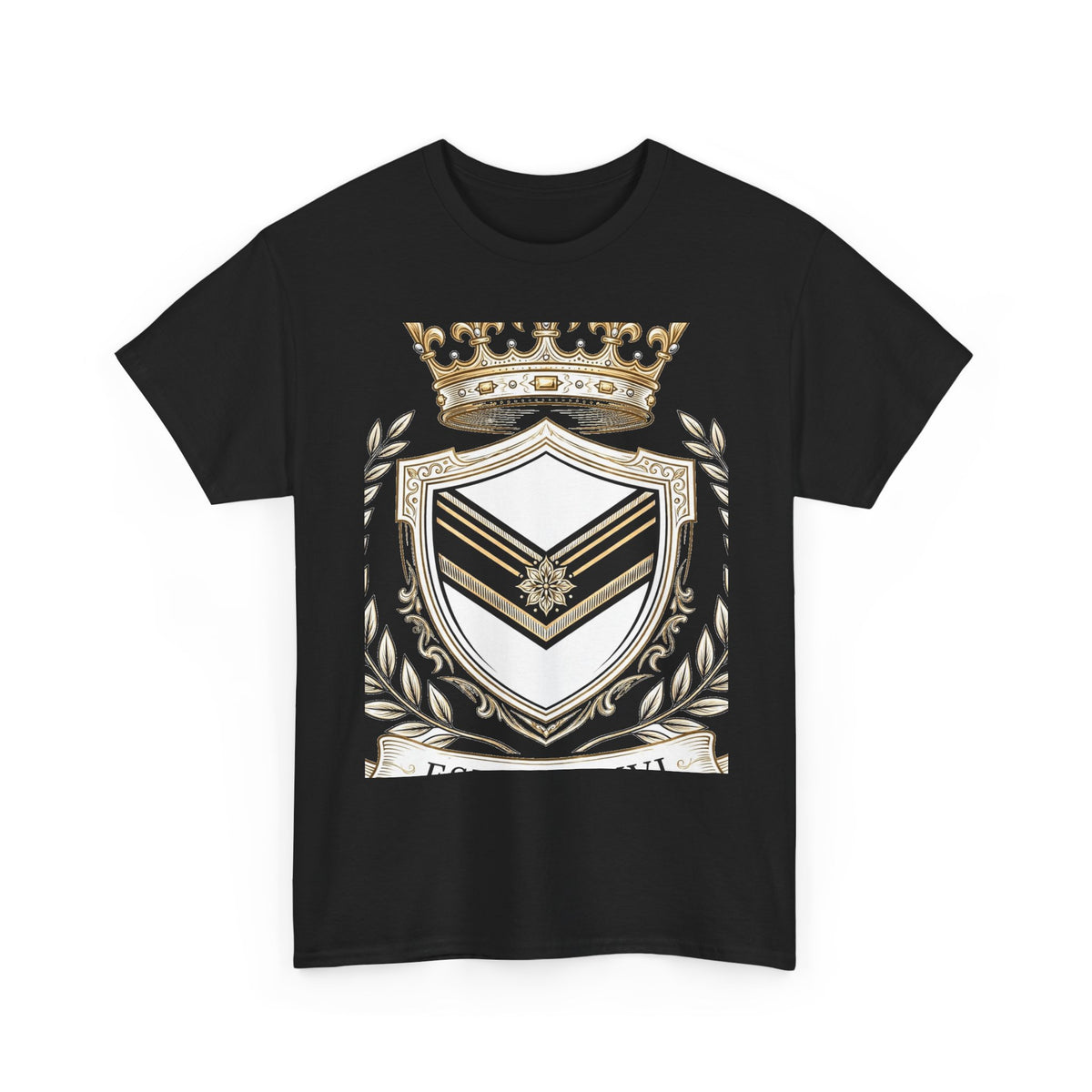 EverAfterWear Royal Crest MMXXVI Women's tee - product mockup with gold streetwear design - alternate view