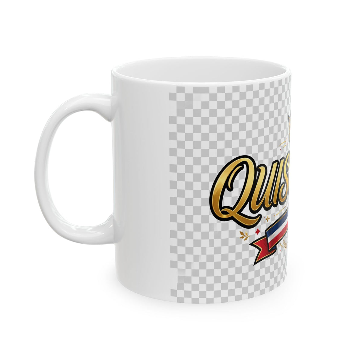EverAfterWear Quisqueya Script Crown mug - ceramic coffee mug mockup with gold streetwear design - alternate view