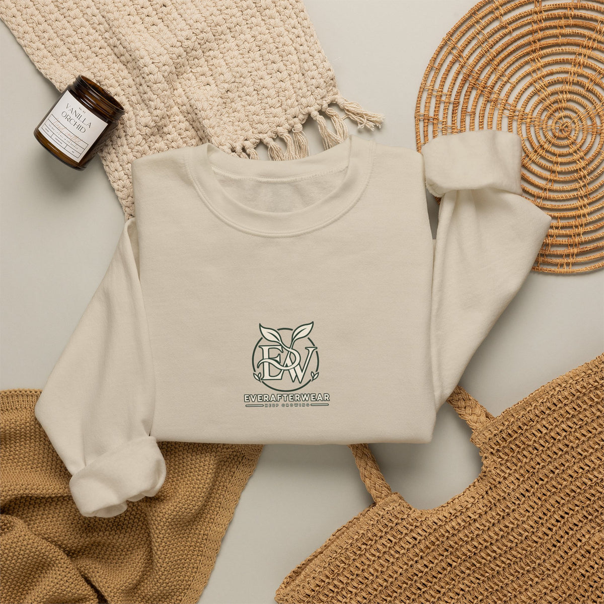 EverAfterWear Signature EW sweatshirt - product mockup with gold streetwear design - alternate view