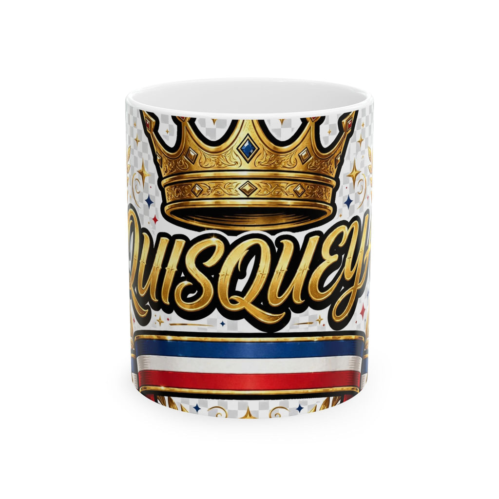 EverAfterWear Quisqueya Script Crown Men's mug - ceramic coffee mug mockup with gold streetwear design