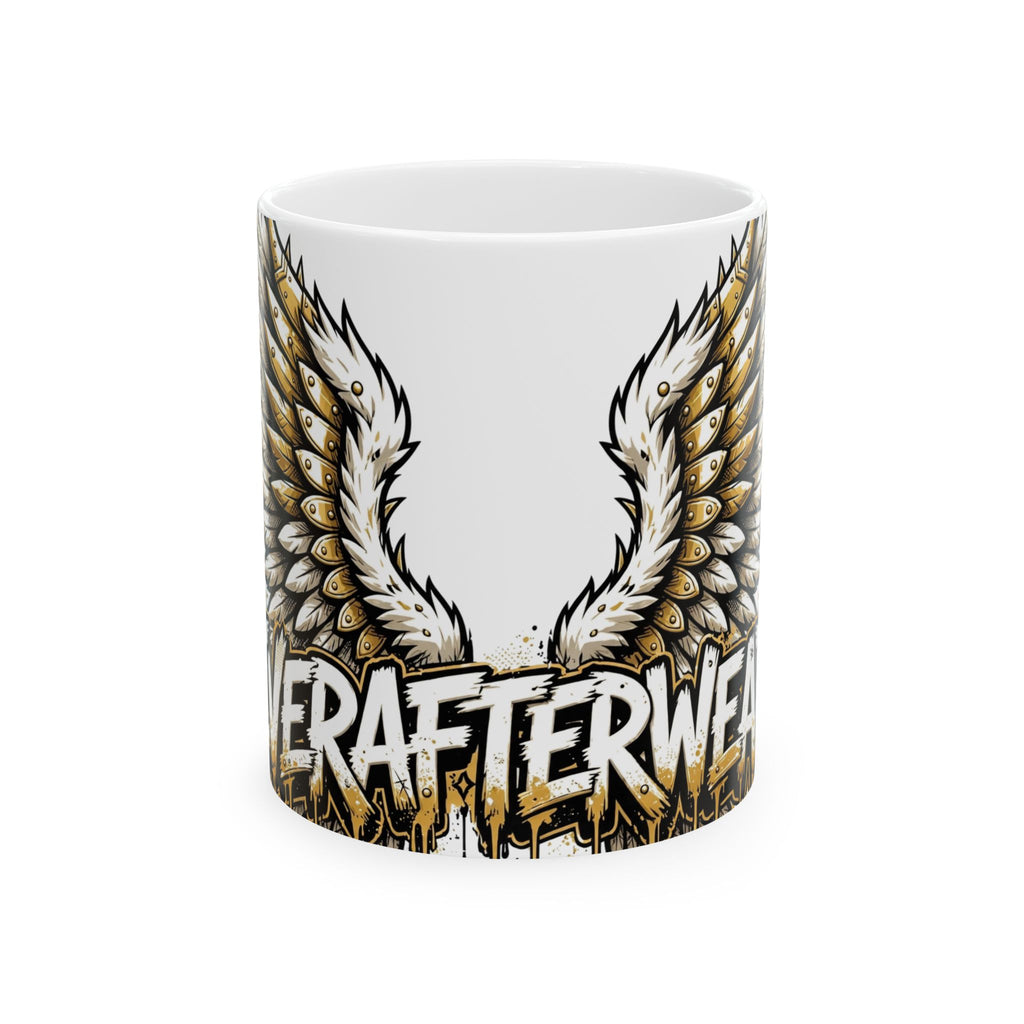 EverAfterWear Angel Wings Graffiti Men's mug - ceramic coffee mug mockup with gold streetwear design