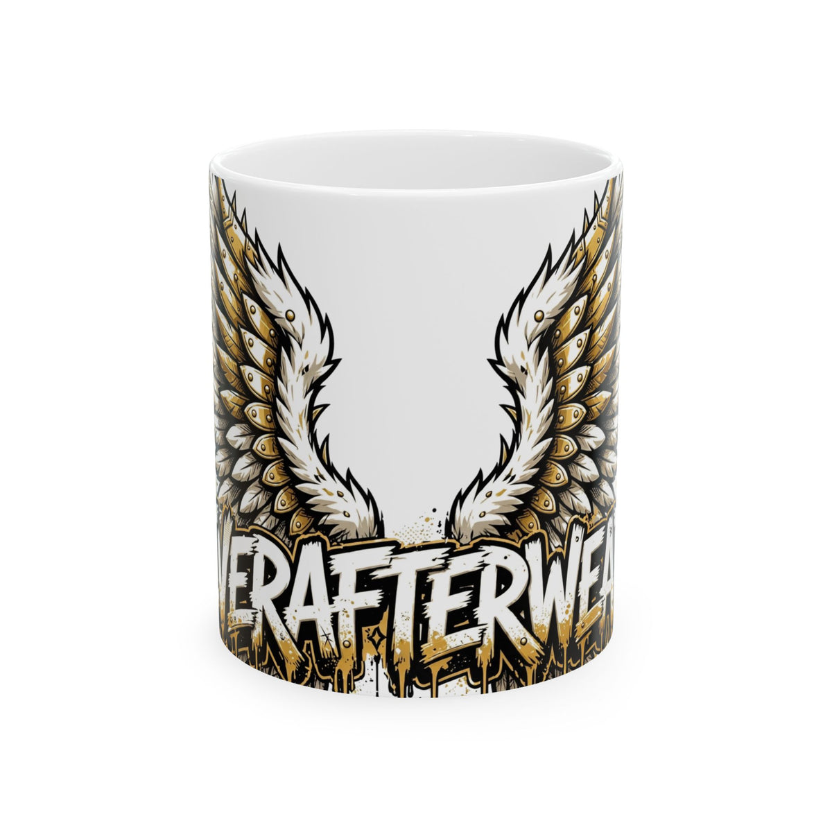 EverAfterWear Angel Wings Graffiti Men's mug - ceramic coffee mug mockup with gold streetwear design