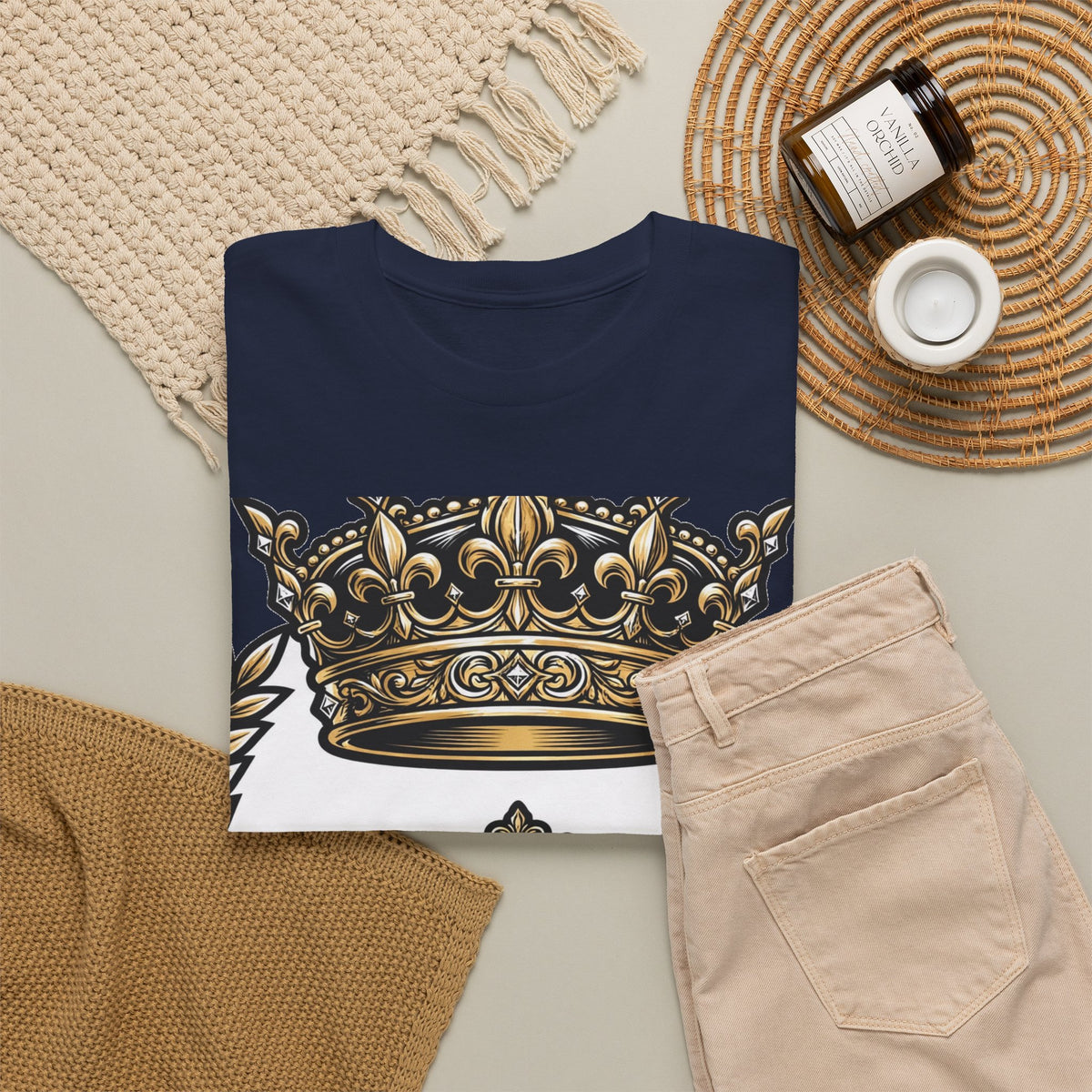 EverAfterWear Gold Crown Laurel tee - product mockup with gold streetwear design - alternate view