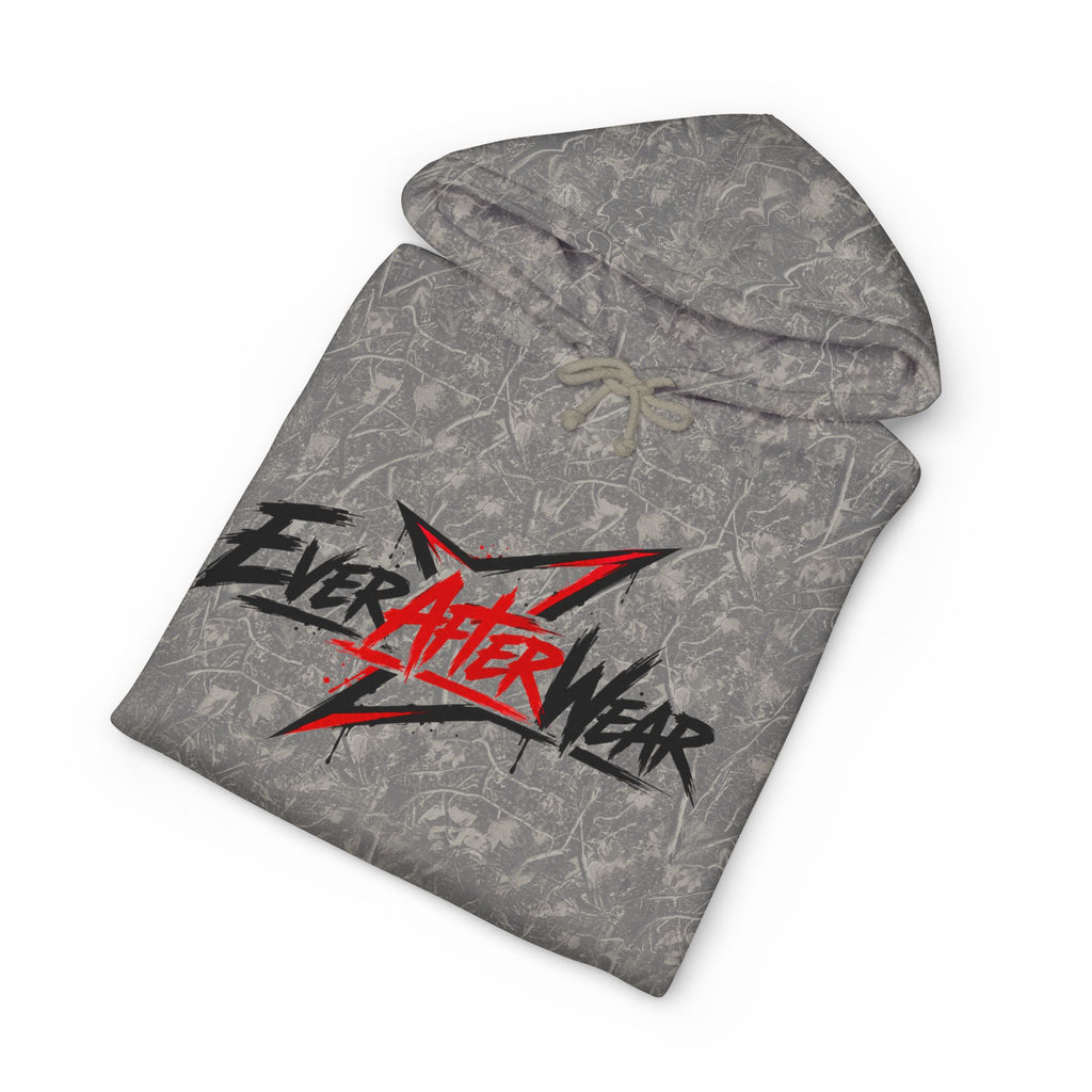 EverAfterWear Distressed Grey Graphic hoodie - product mockup with gold streetwear design - alternate view