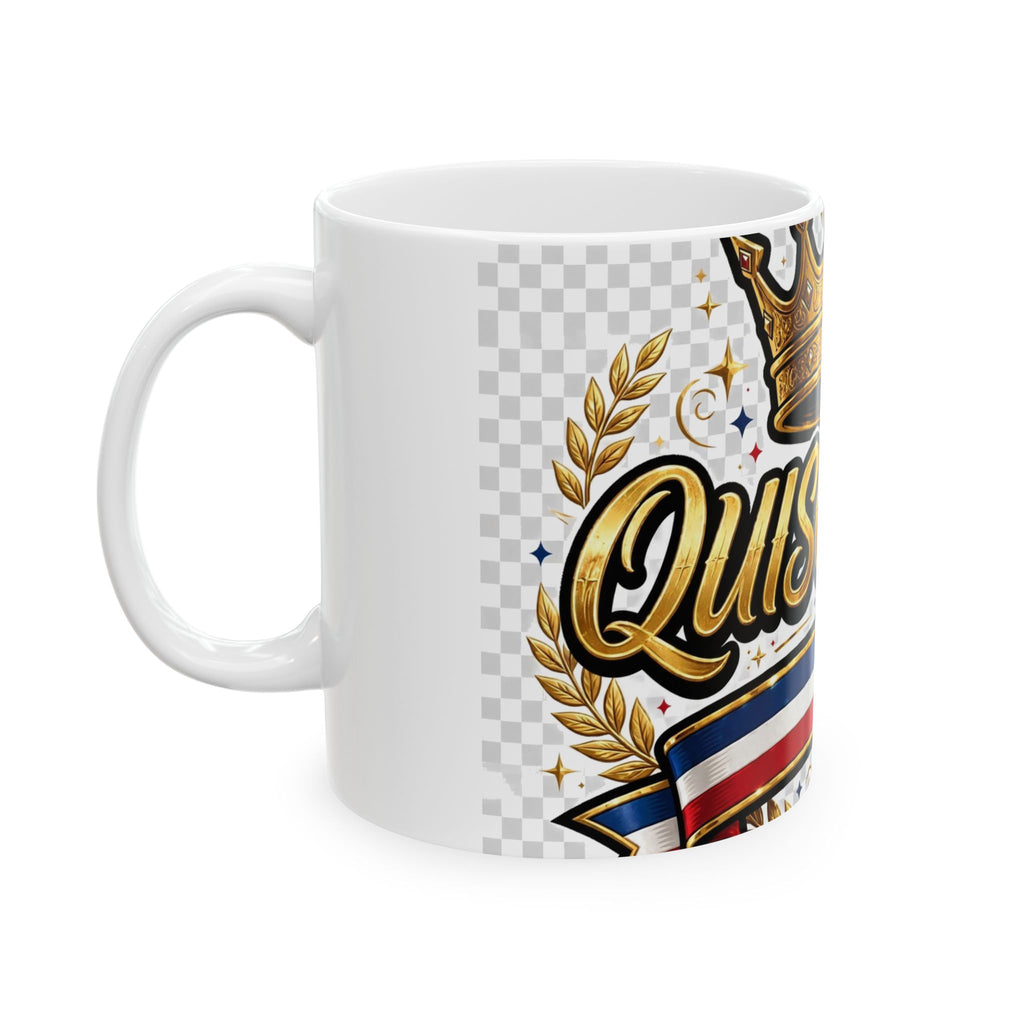EverAfterWear Quisqueya Script Crown Men's mug - ceramic coffee mug mockup with gold streetwear design - alternate view