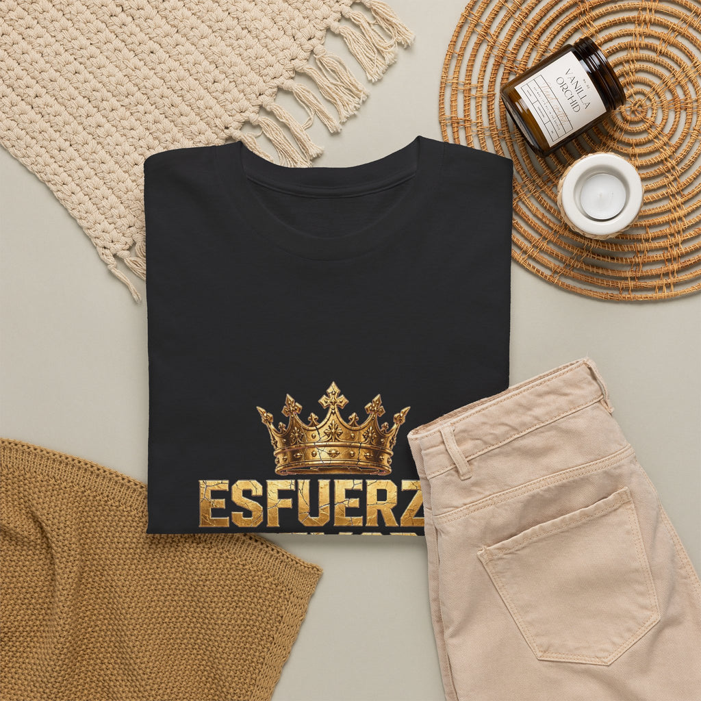 EverAfterWear Esfuerzo Temor y Paciencia Unisex Heavy Cotton Tee – Gold Crown Message Graphic T-Shirt