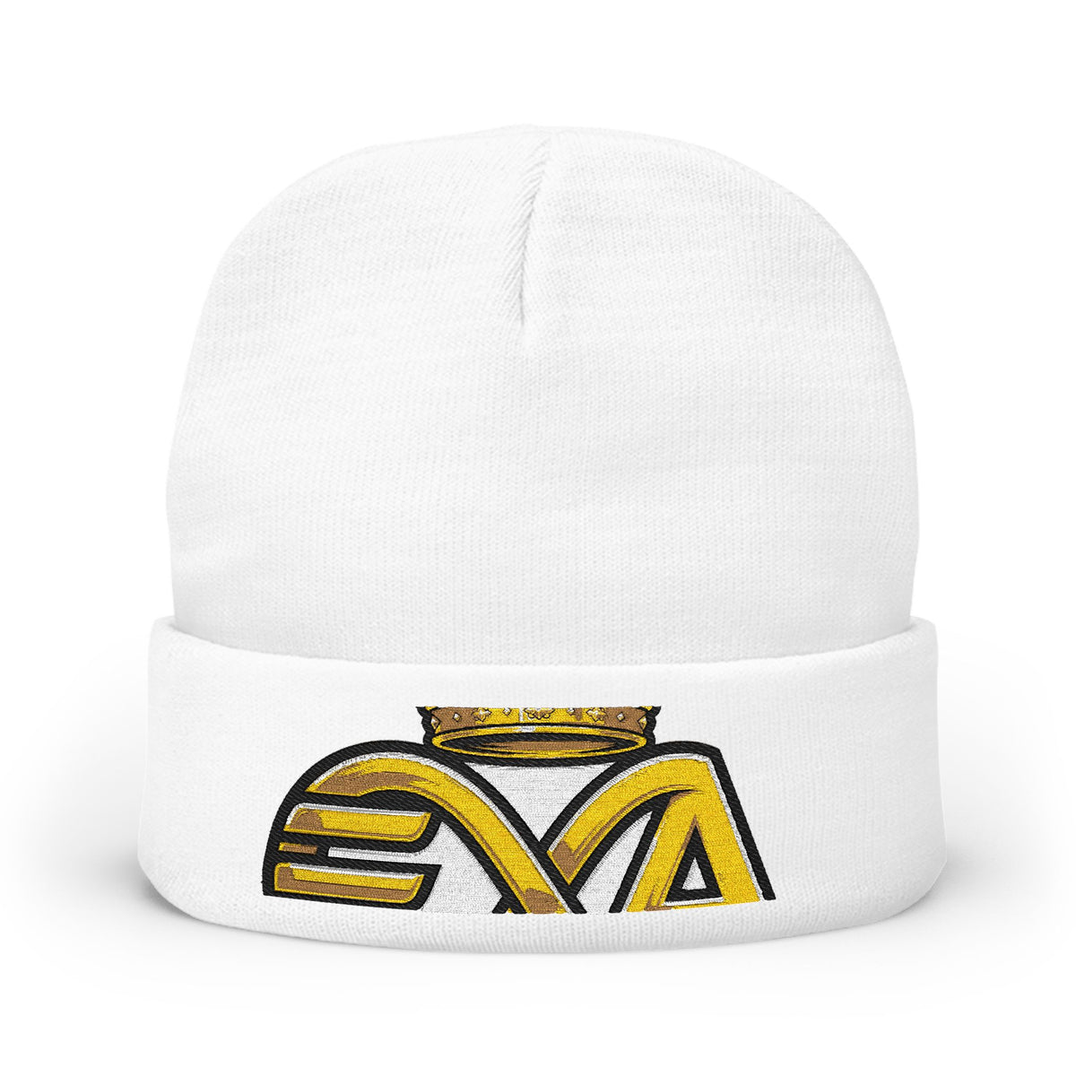 EverAfterWear HERO Crown Logo Men's beanie - headwear mockup with gold streetwear design - alternate view
