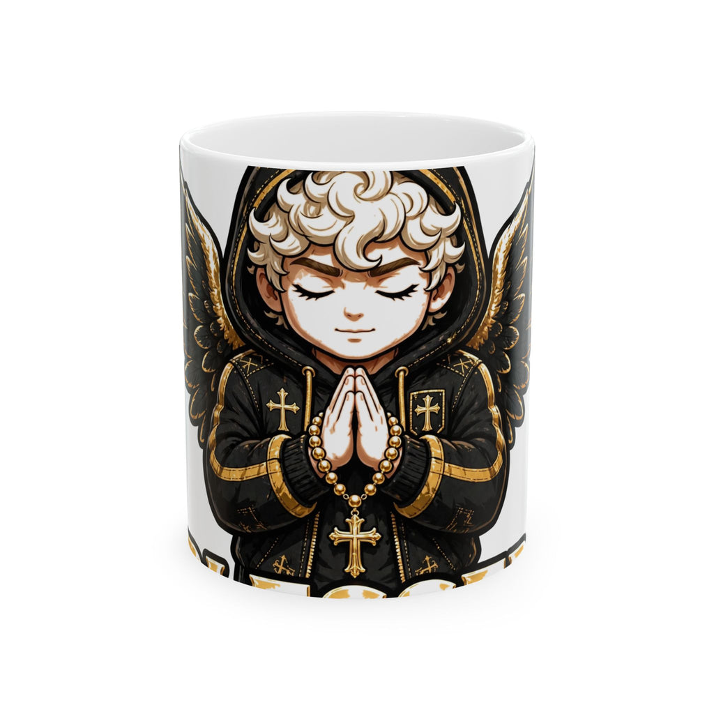 EverAfterWear Blessed Angel Men's mug - ceramic coffee mug mockup with gold streetwear design