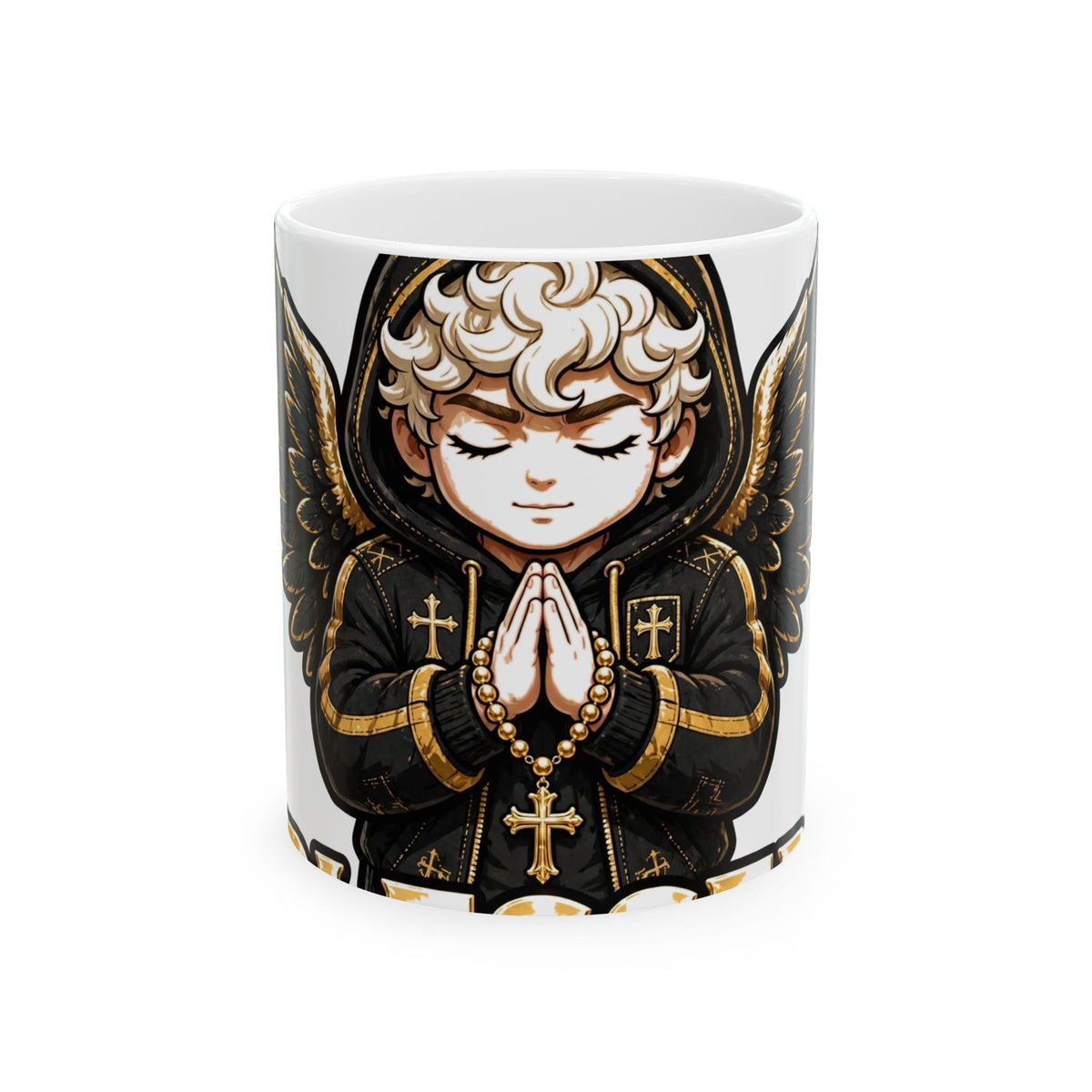 EverAfterWear Blessed Angel Men's mug - ceramic coffee mug mockup with gold streetwear design