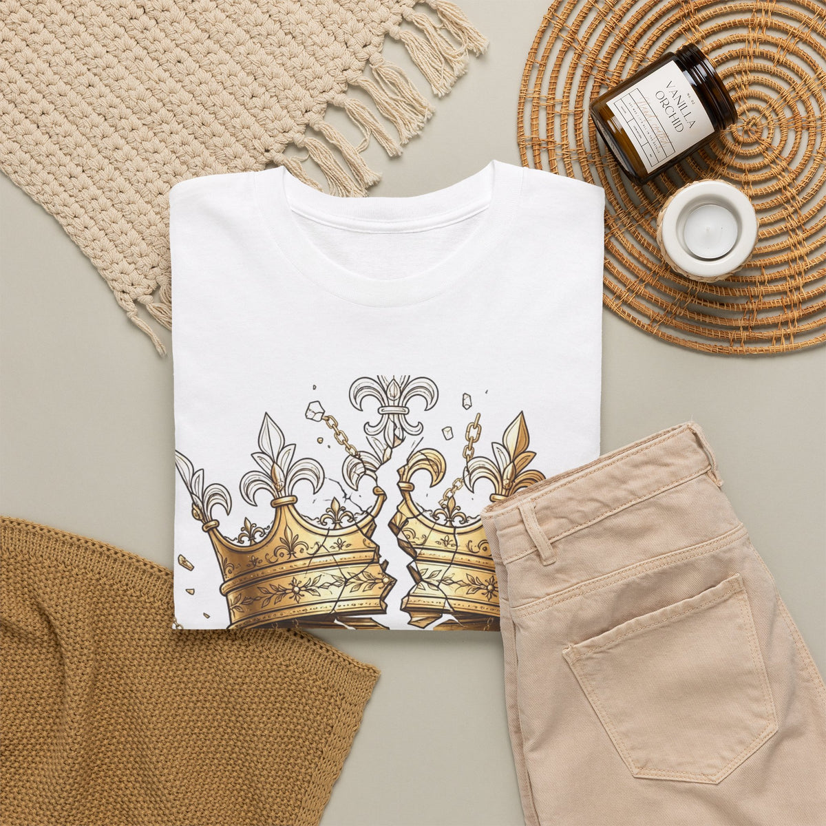 EverAfterWear Unbreakable Crown Women's tee - product mockup with gold streetwear design - alternate view