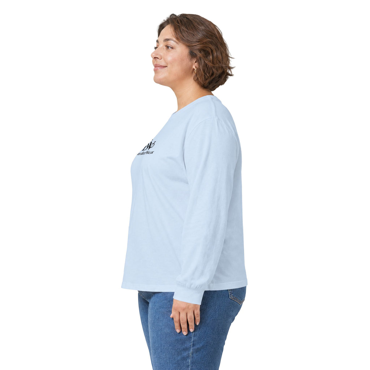 EverAfterWear Signature EW long-sleeve tee - product mockup with gold streetwear design - alternate view