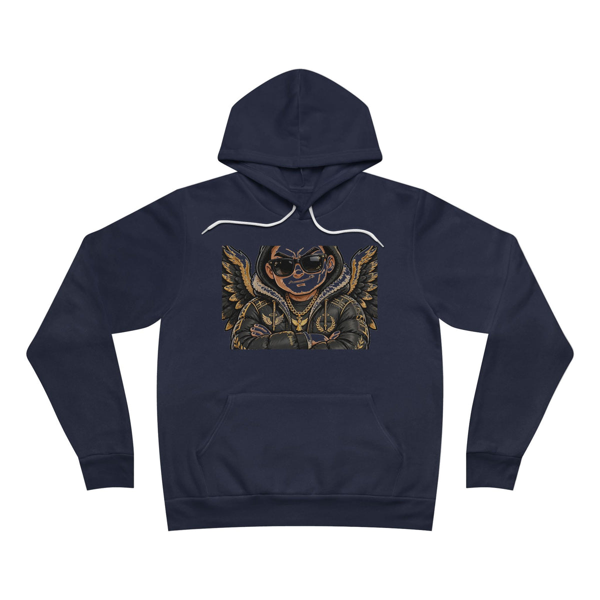 EverAfterWear Cool Angel Men's hoodie - product mockup with gold streetwear design - alternate view