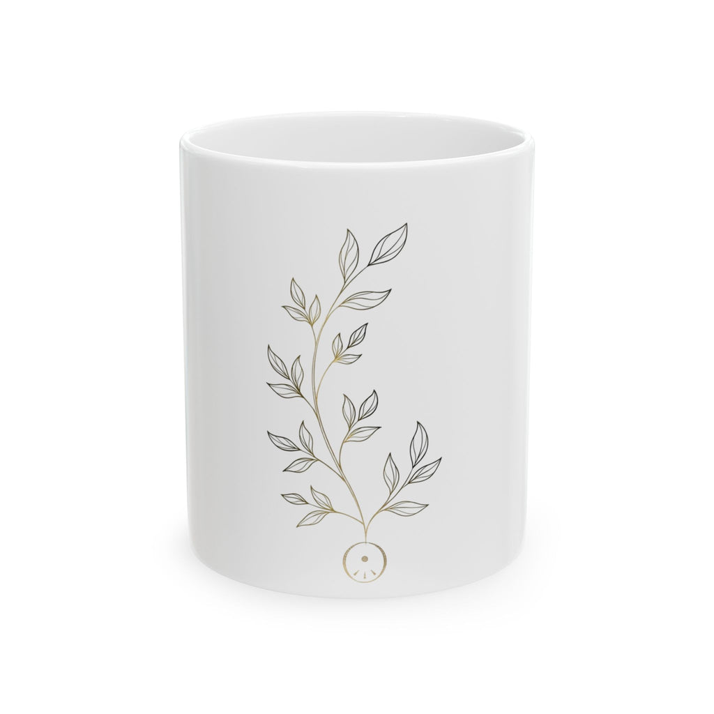 EverAfterWear Laurel Women's mug - ceramic coffee mug mockup with gold streetwear design