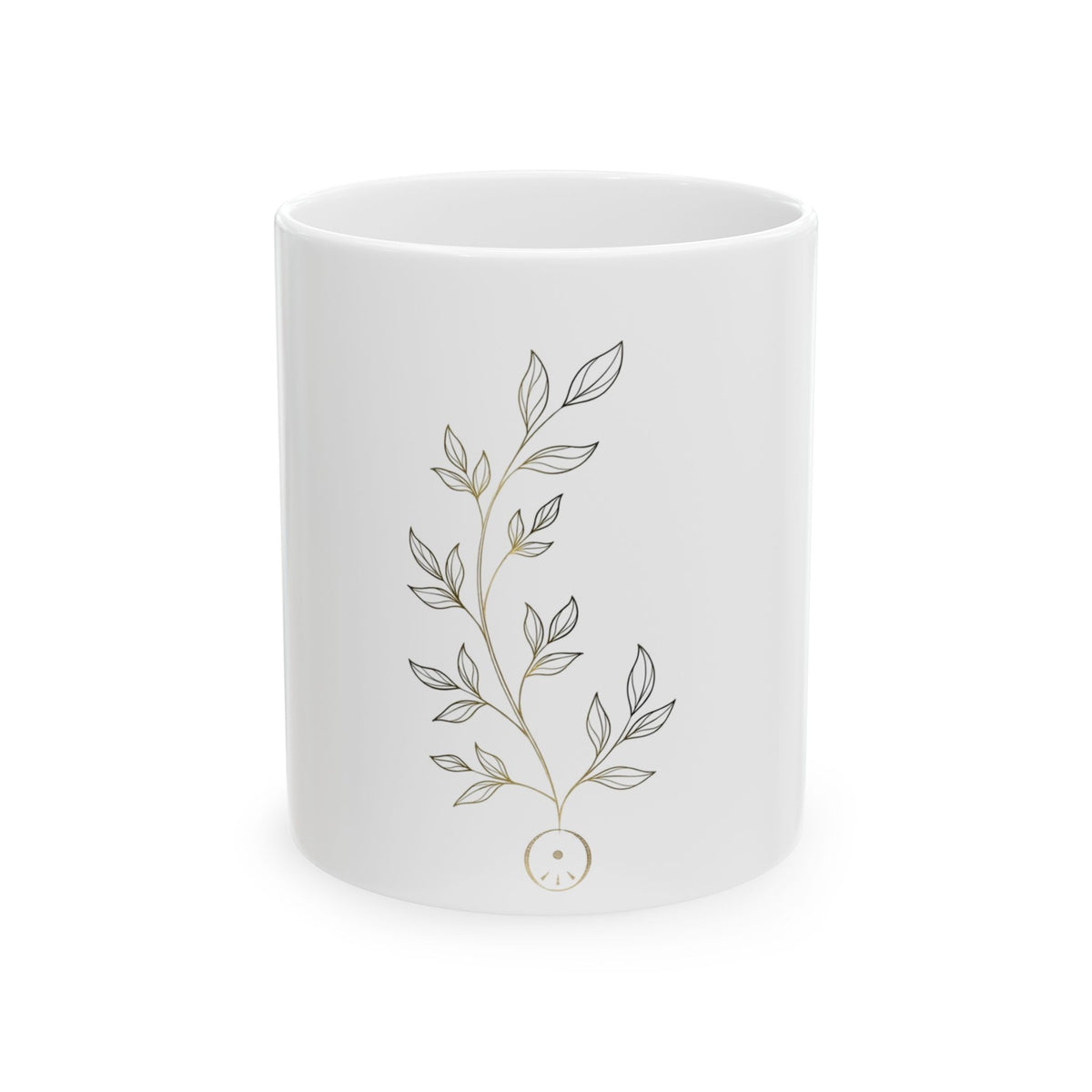 EverAfterWear Laurel Women's mug - ceramic coffee mug mockup with gold streetwear design
