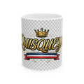 EverAfterWear Quisqueya Script Crown mug - ceramic coffee mug mockup with gold streetwear design