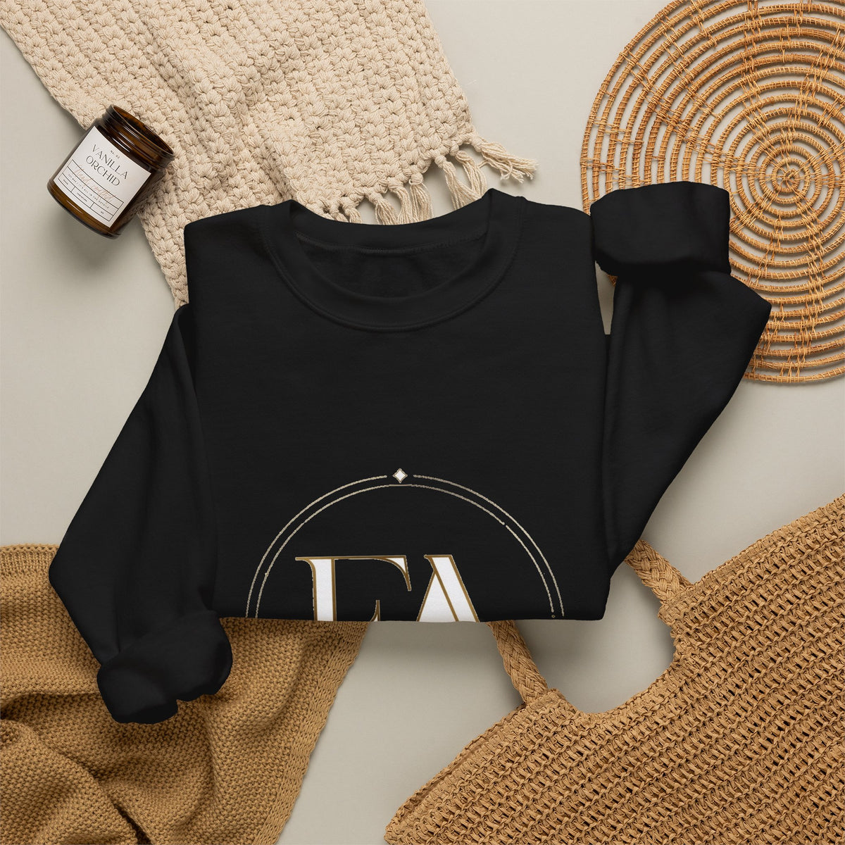 EverAfterWear EA Serif sweatshirt - product mockup with gold streetwear design - alternate view