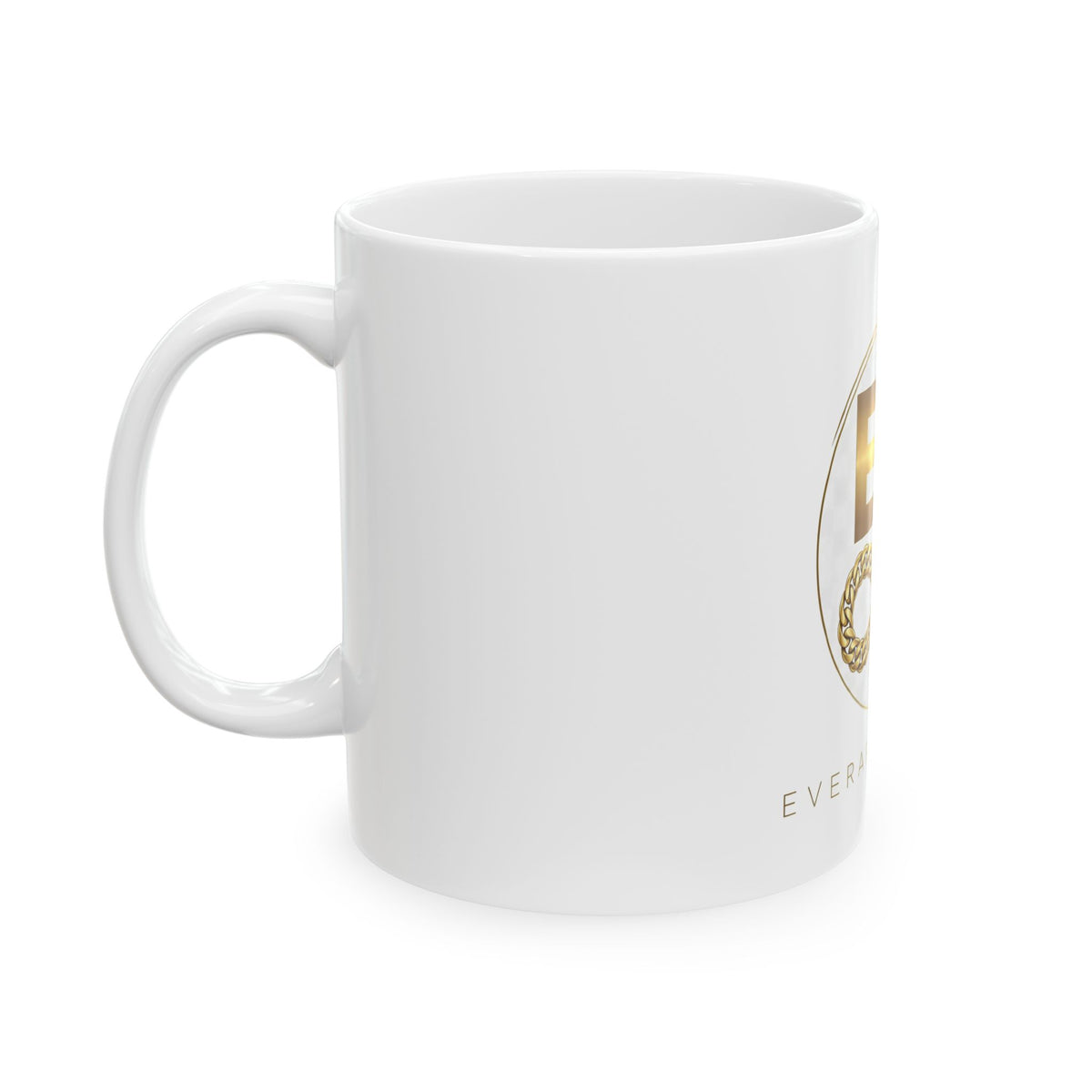 EverAfterWear Golden Chain Infinity mug - ceramic coffee mug mockup with gold streetwear design - alternate view