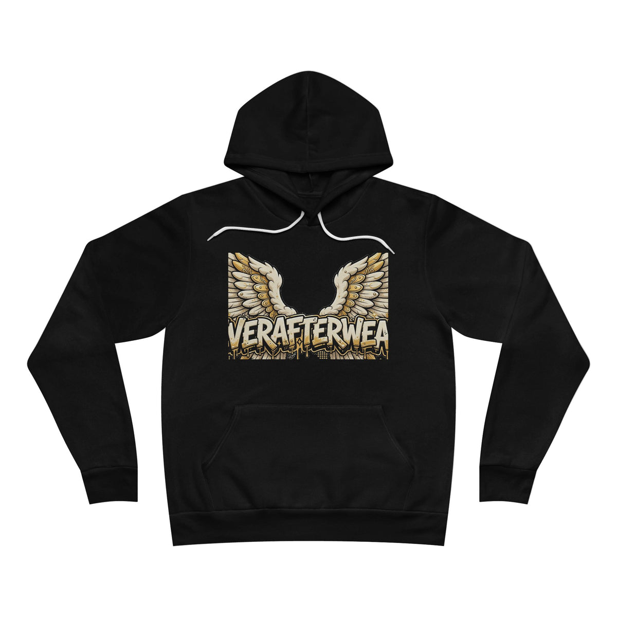 EverAfterWear Angel Wings Graffiti hoodie - product mockup with gold streetwear design - alternate view