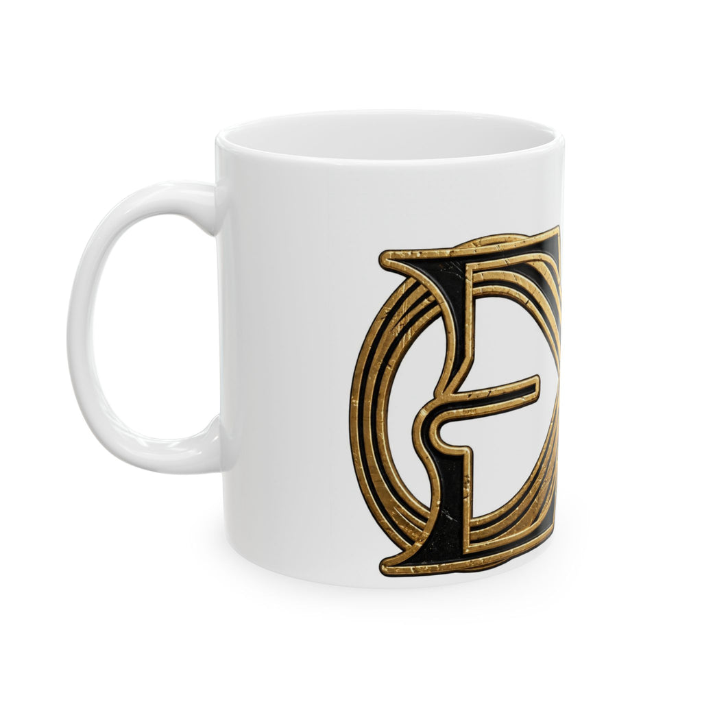 EverAfterWear Infinity EA Monogram Men's mug - ceramic coffee mug mockup with gold streetwear design - alternate view
