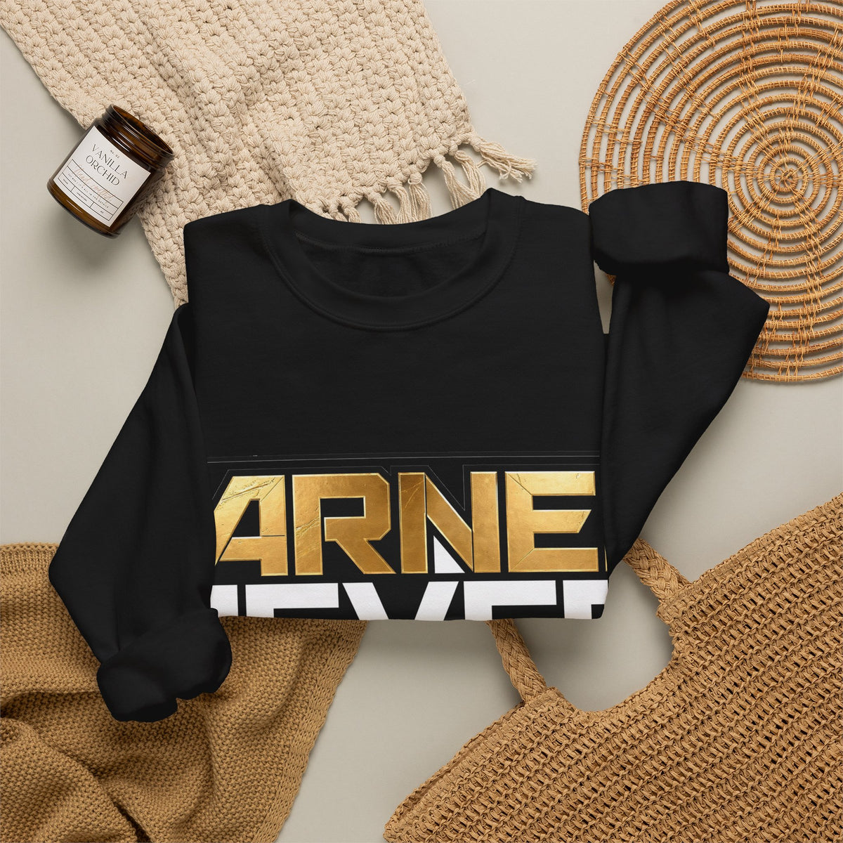 EverAfterWear Earned Never Given sweatshirt - product mockup with gold streetwear design - alternate view