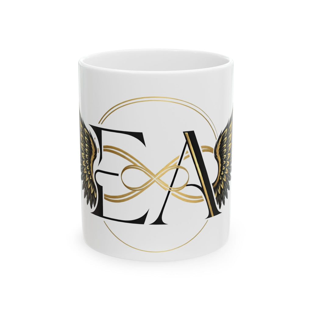 EverAfterWear Angel Wings Infinity mug - ceramic coffee mug mockup with gold streetwear design