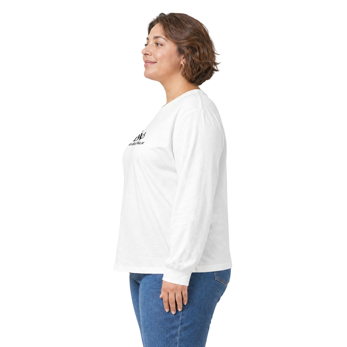 EverAfterWear Signature EW long-sleeve tee - product mockup with gold streetwear design - alternate view