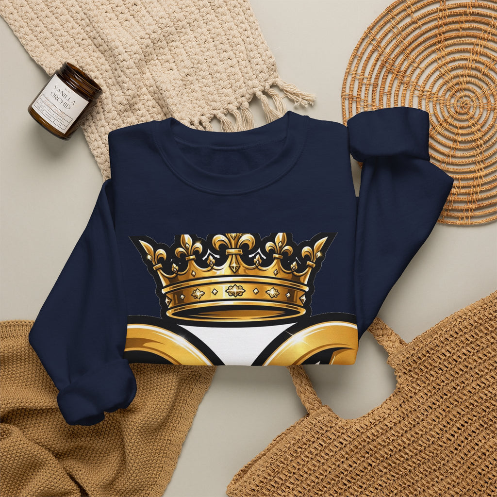 EverAfterWear HERO Crown EA Logo sweatshirt - product mockup with gold streetwear design - alternate view