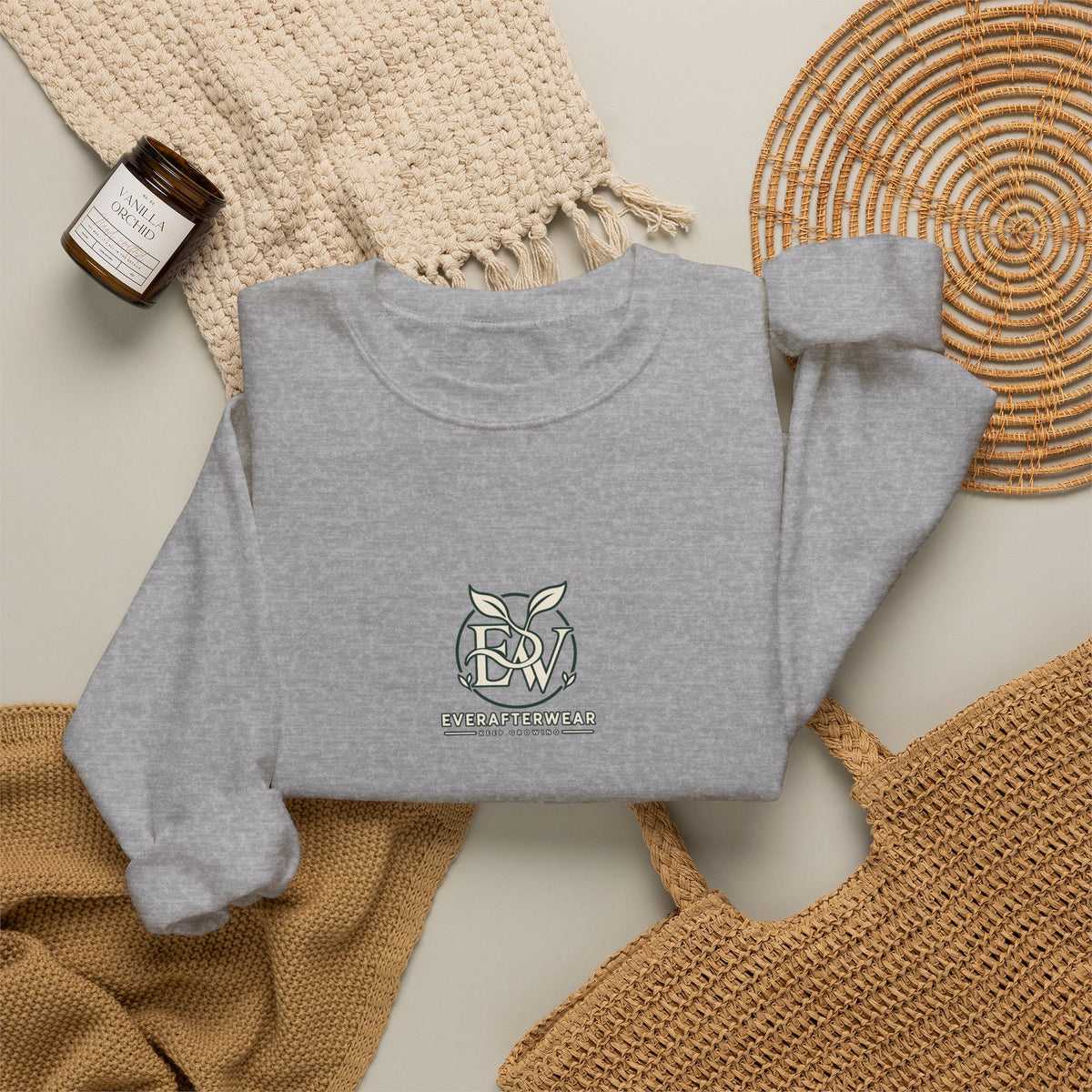 EverAfterWear Signature EW sweatshirt - product mockup with gold streetwear design - alternate view