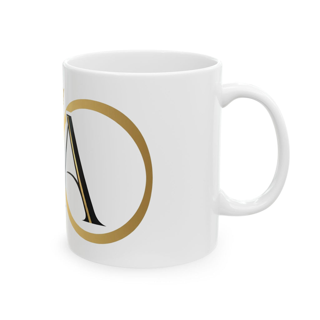 EverAfterWear Crowned Infinity EA mug - ceramic coffee mug mockup with gold streetwear design - alternate view