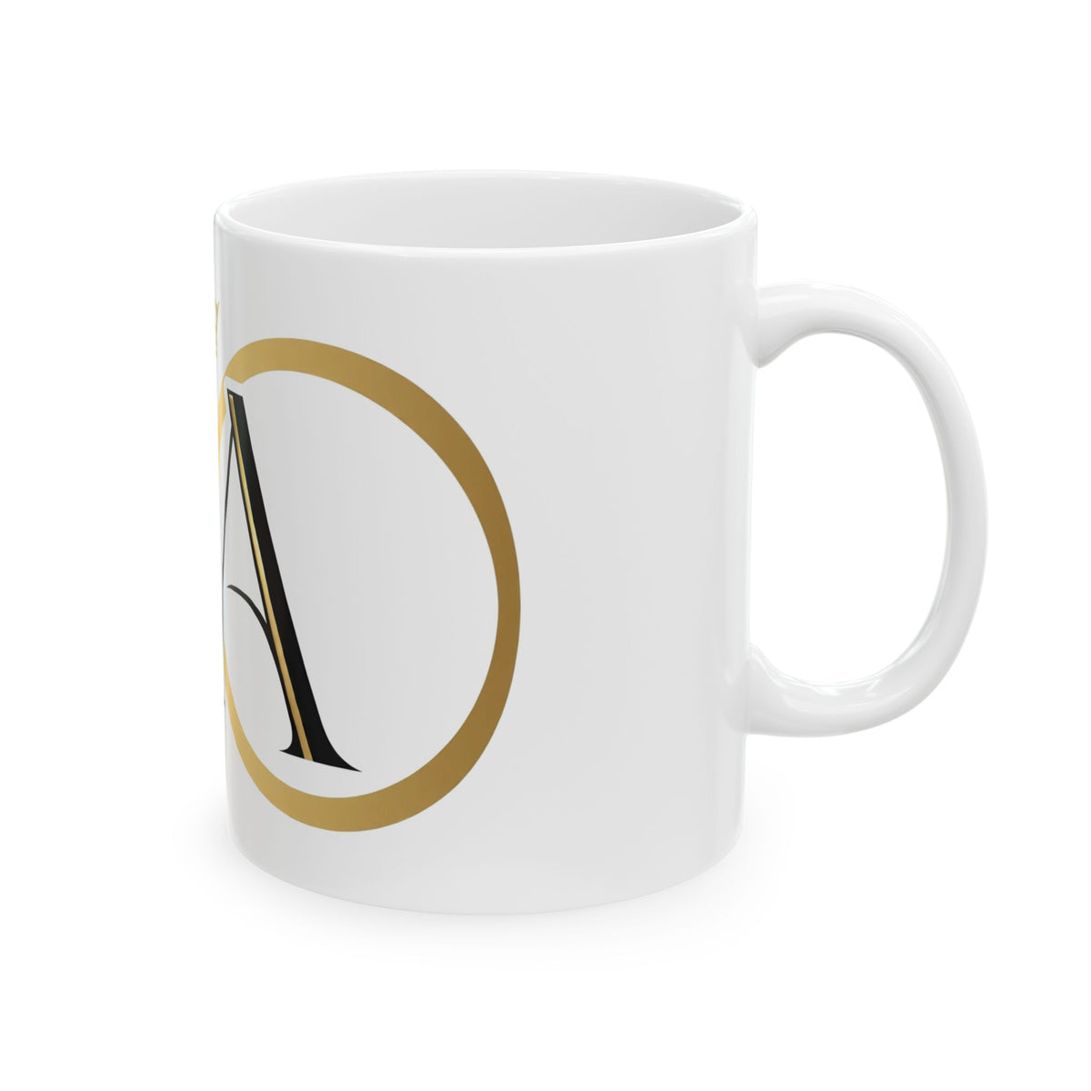 EverAfterWear Crowned Infinity EA mug - ceramic coffee mug mockup with gold streetwear design - alternate view